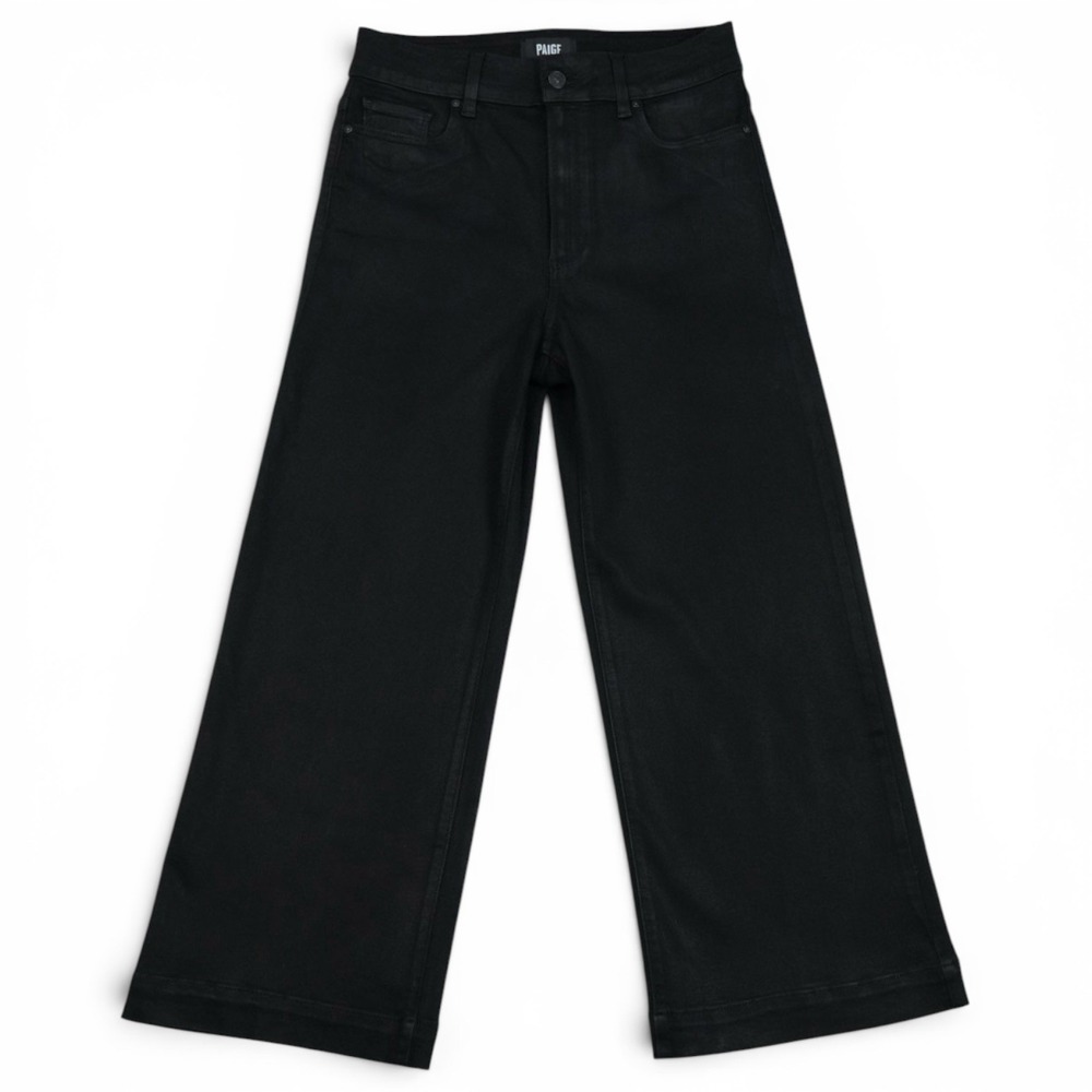 PAIGE Anessa Wide Leg Coated Jeans Women 29 Black Fog Luxe High Rise Stretch
